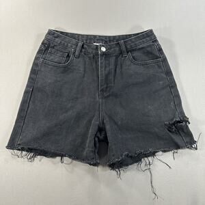 Princess Polly High Rise Black Asymmetric Cut Off Jean Butt-Fly Shorts Womens 4